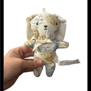 Rabbit Bear Organic Cotton Baby Rattle Lovey Floral Daisy Neutral Nursery Toy